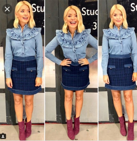 & Other Stories Tops - & Other Stories denim ruffled shirt size 4